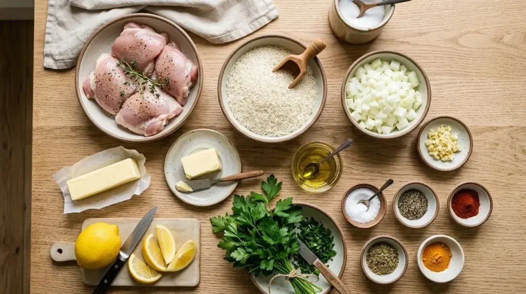 Ingredients for one pot chicken and rice