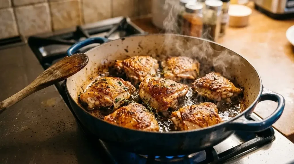 Browning chicken for one pot chicken and rice
