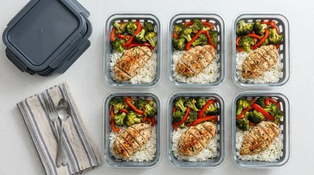 One pot chicken and rice meal prep containers