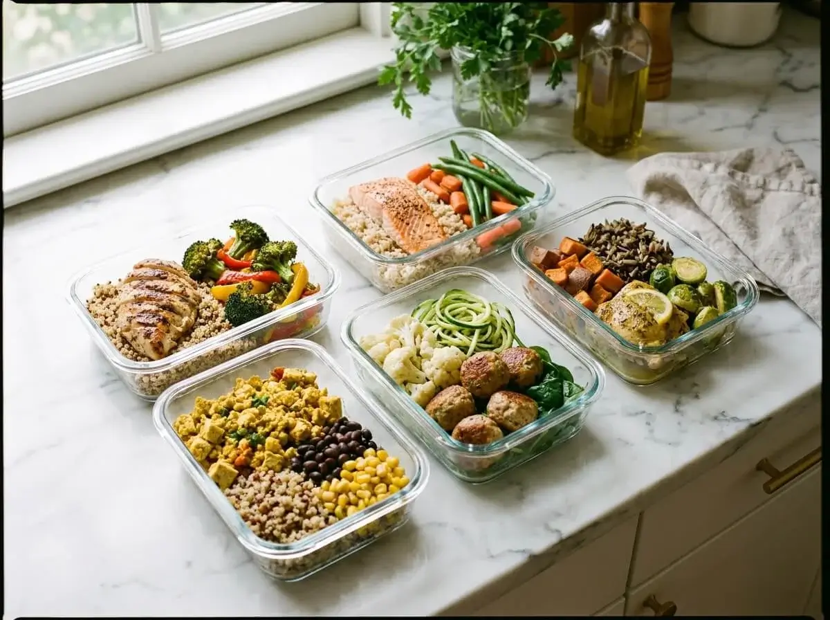 Healthy meal prep containers for busy weekdays