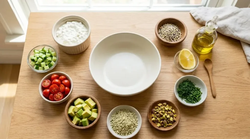 Ingredients for a cottage cheese bowl recipe