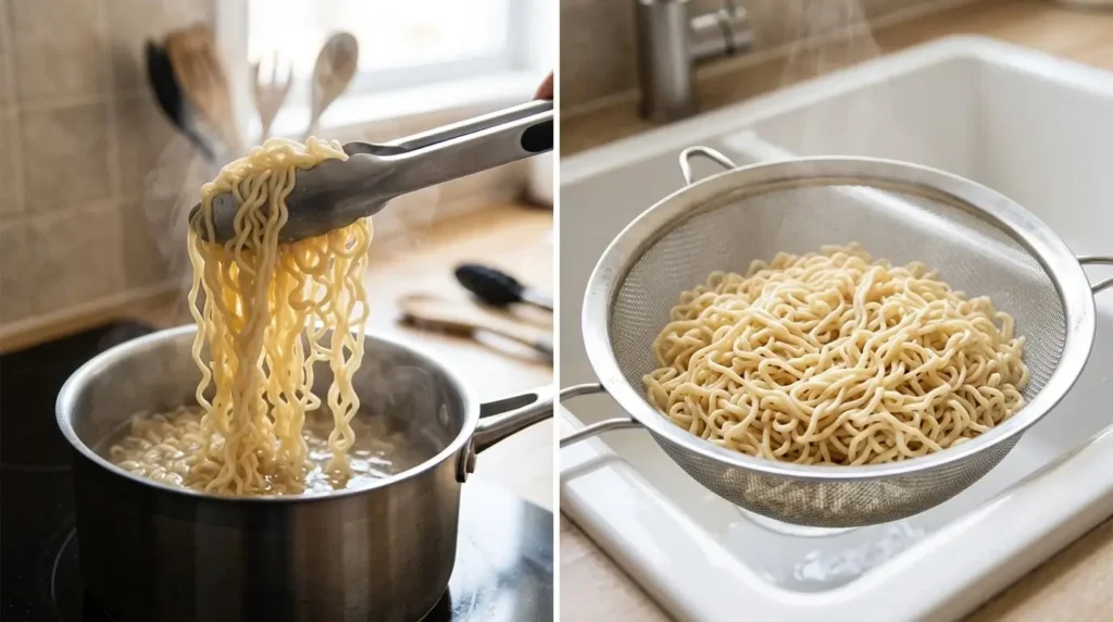 Al dente noodles for vegan peanut noodles