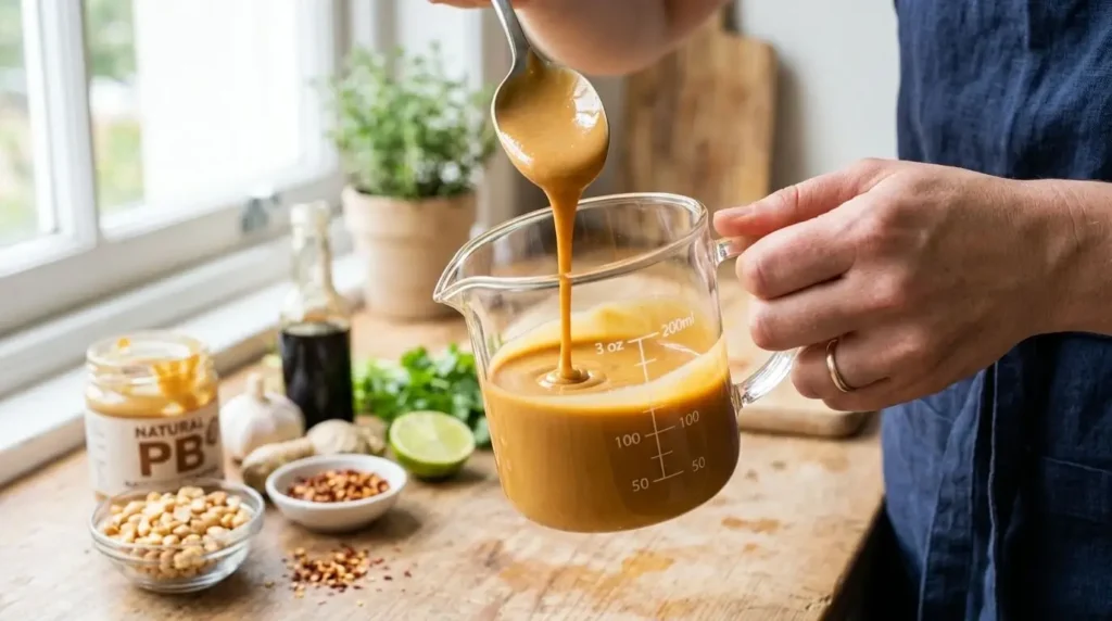 Creamy peanut sauce consistency for vegan peanut noodles