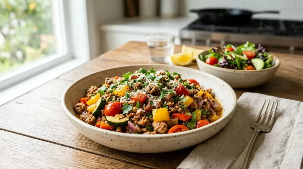 Ground turkey skillet portions prepared for meal prep