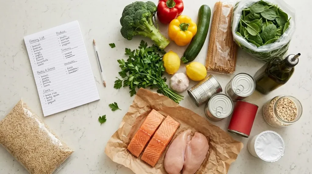 healthy meal plan grocery list and overlapping ingredients
