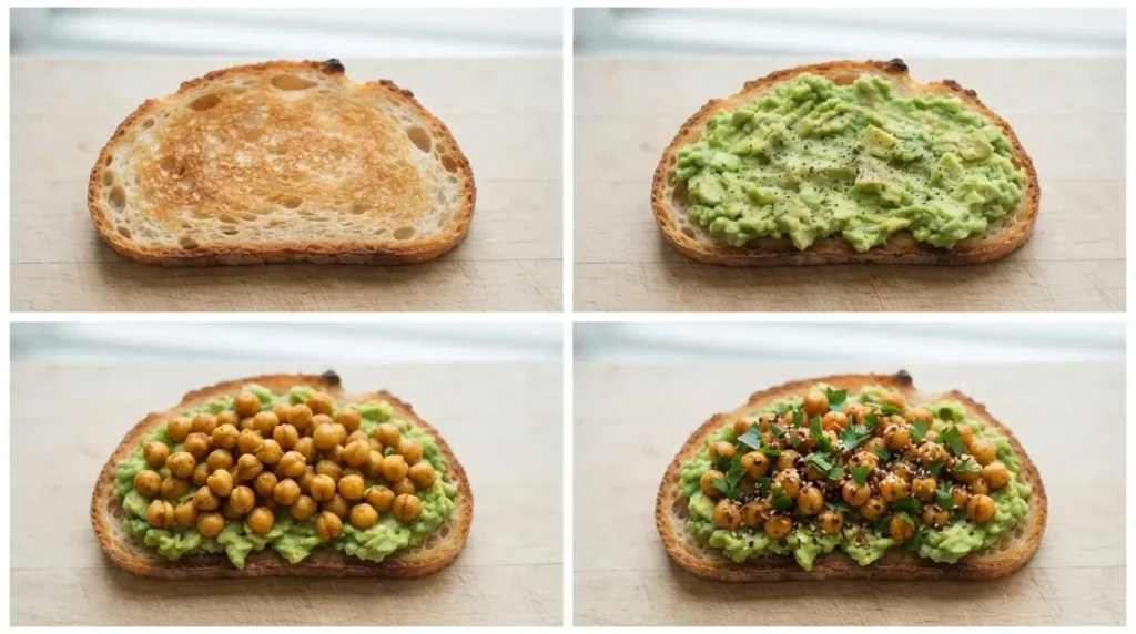 How to assemble chickpea avocado toast step by step